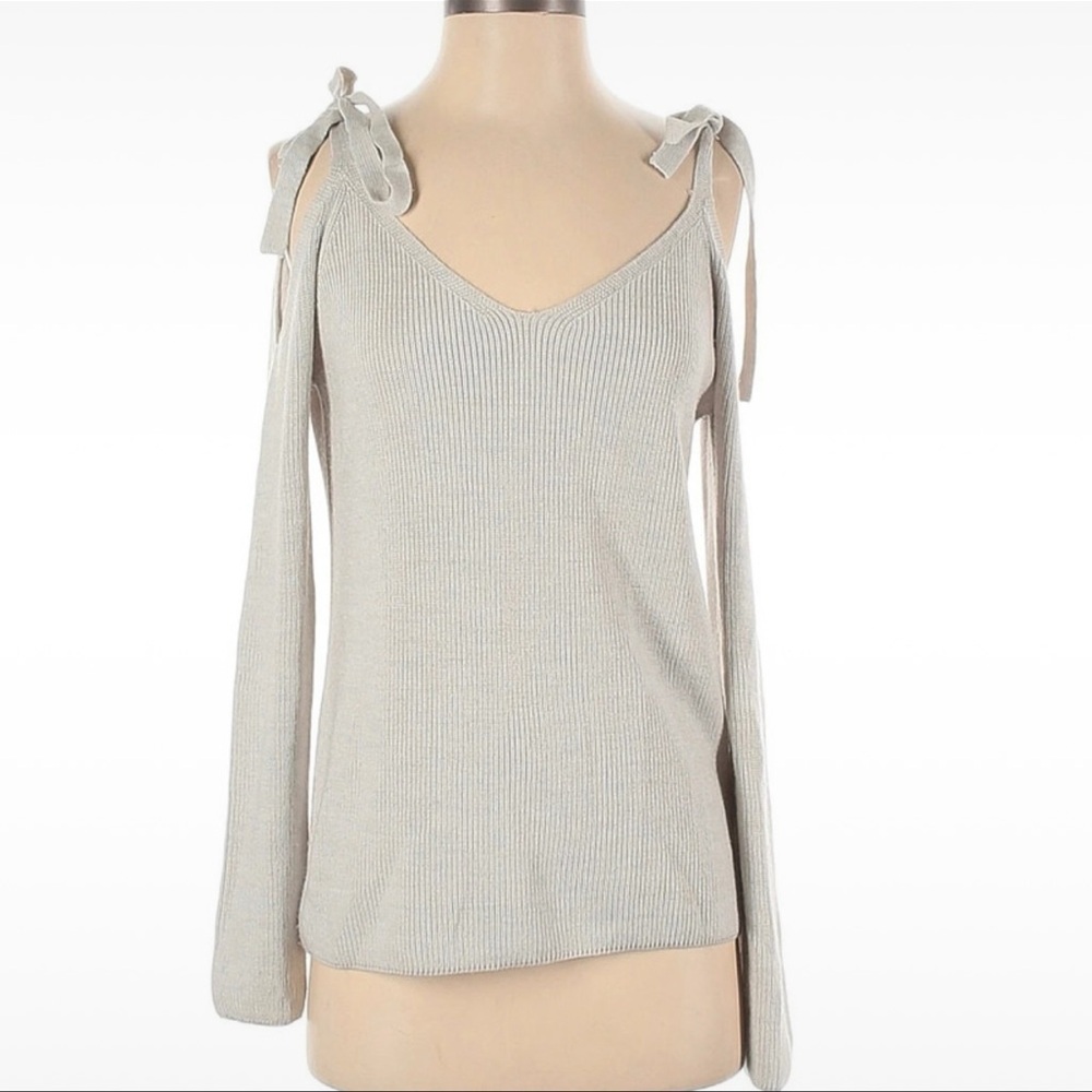 Club Monaco Nordstrom cold shoulder sweater neutral cream tan knit womens size S - Picture 3 of 11